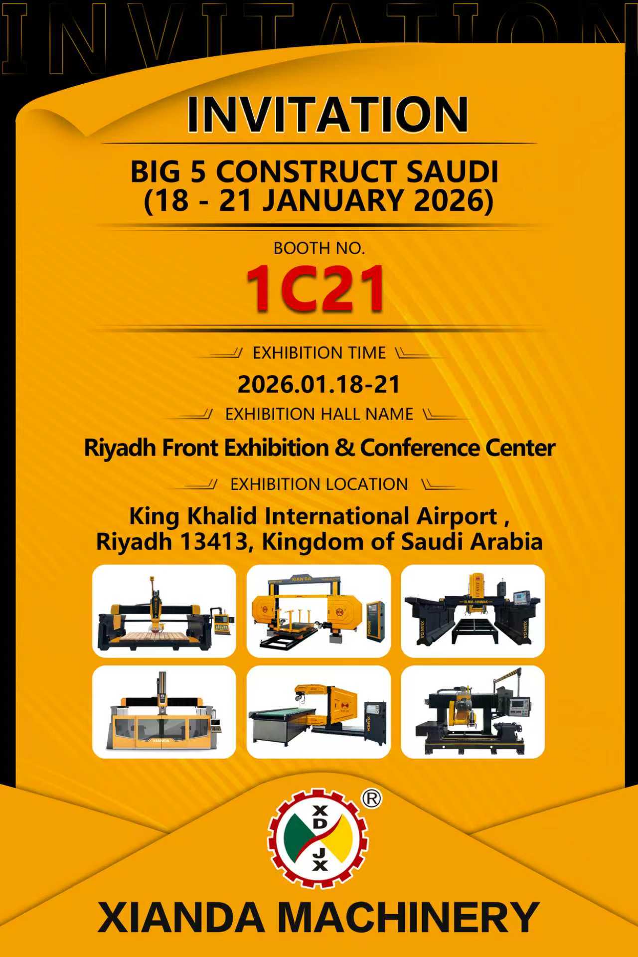 XIANDA MACHINERY convida você para testemunhar as últimas inovações no BIG 5 CONSTRUCT SAUDI 2026
